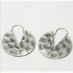 Hammered round dangle earring hoopsilver